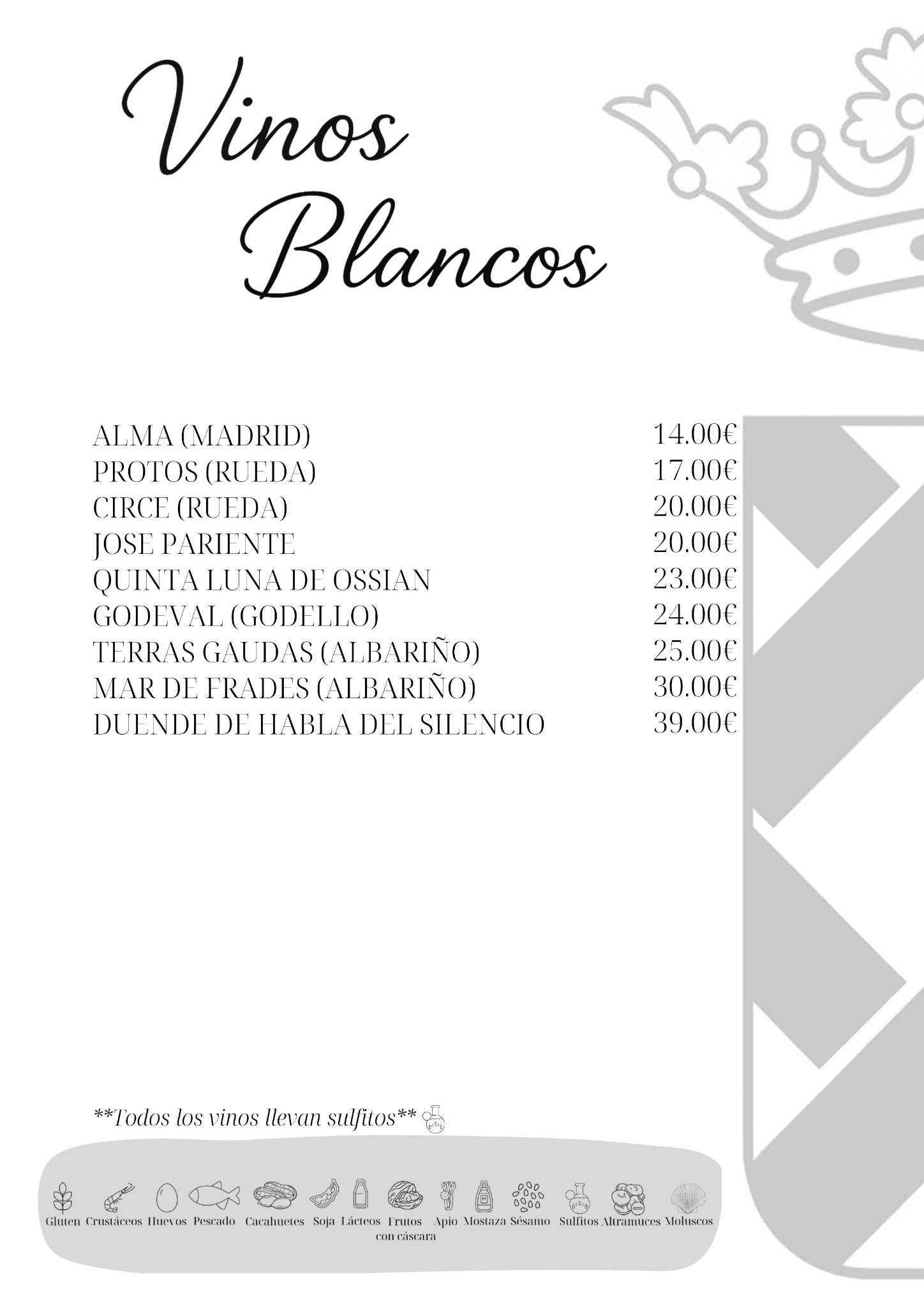 Vinos Blancos - carta